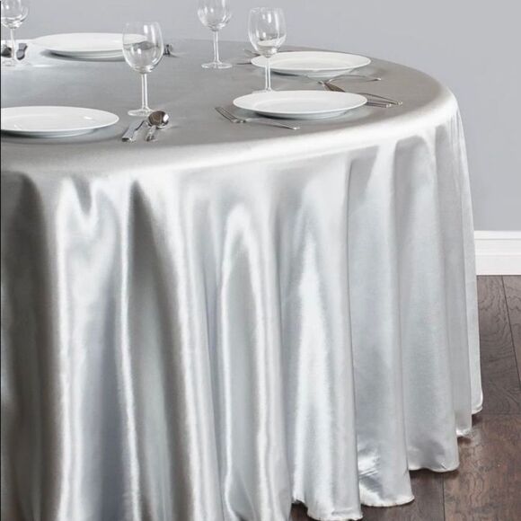 Silver Satin 77” Round Tablecloth 206 - Picture 1 of 7